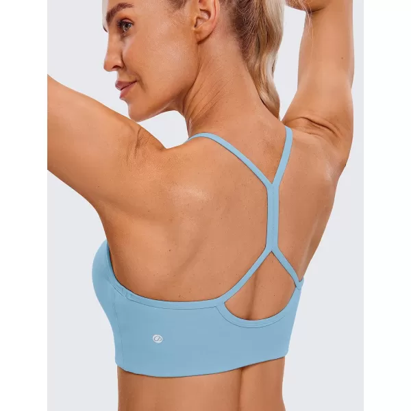 CRZ YOGA Butterluxe Womens High Neck Y Back Sports Bra  Padded Halter Racerback Spaghetti Thin Strap Workout Yoga BraPure Blue