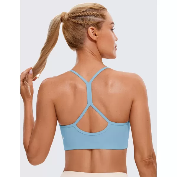 CRZ YOGA Butterluxe Womens High Neck Y Back Sports Bra  Padded Halter Racerback Spaghetti Thin Strap Workout Yoga BraPure Blue