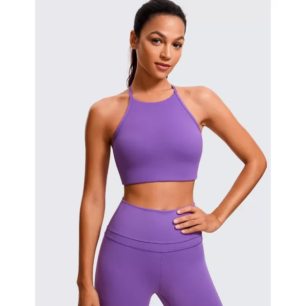 CRZ YOGA Butterluxe Womens High Neck Y Back Sports Bra  Padded Halter Racerback Spaghetti Thin Strap Workout Yoga BraRoyal Lilac