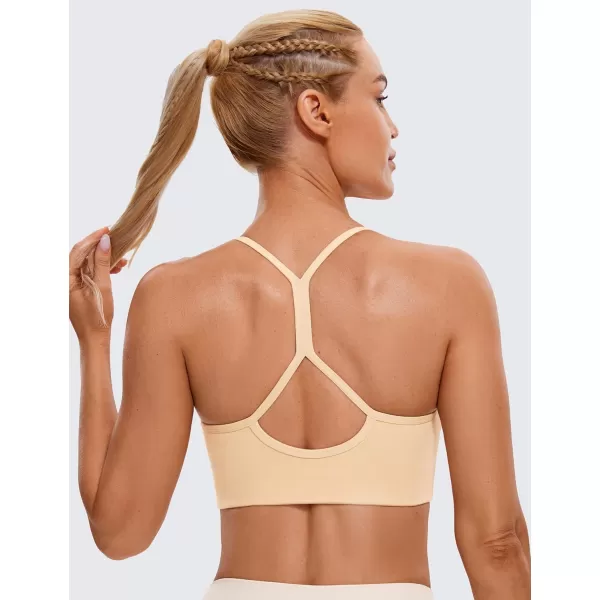 CRZ YOGA Butterluxe Womens High Neck Y Back Sports Bra  Padded Halter Racerback Spaghetti Thin Strap Workout Yoga BraTan Milkshake