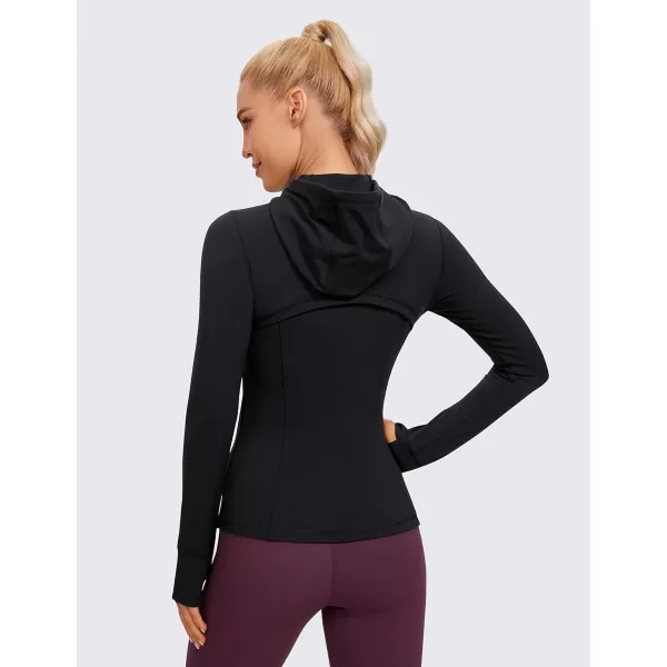 CRZ YOGA Butterluxe Womens Hooded Workout Jacket  Zip Up Athletic Running Jacket with Back Mesh Vent  Thumb HolesBlack