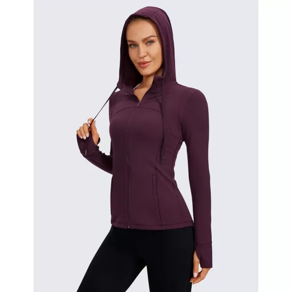 CRZ YOGA Butterluxe Womens Hooded Workout Jacket  Zip Up Athletic Running Jacket with Back Mesh Vent  Thumb HolesDeep Purple