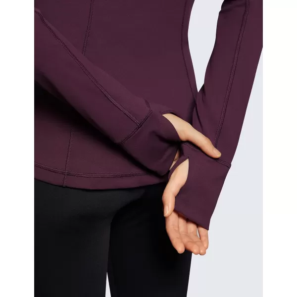 CRZ YOGA Butterluxe Womens Hooded Workout Jacket  Zip Up Athletic Running Jacket with Back Mesh Vent  Thumb HolesDeep Purple