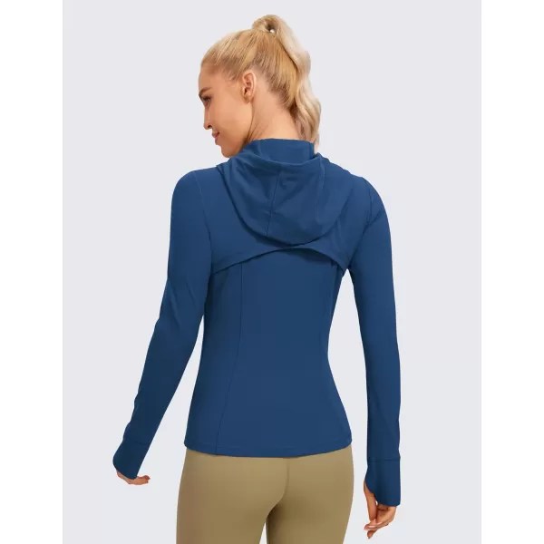 CRZ YOGA Butterluxe Womens Hooded Workout Jacket  Zip Up Athletic Running Jacket with Back Mesh Vent  Thumb HolesFrench Navy