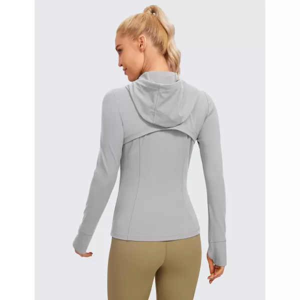 CRZ YOGA Butterluxe Womens Hooded Workout Jacket  Zip Up Athletic Running Jacket with Back Mesh Vent  Thumb HolesGull Gray