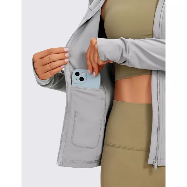CRZ YOGA Butterluxe Womens Hooded Workout Jacket  Zip Up Athletic Running Jacket with Back Mesh Vent  Thumb HolesGull Gray