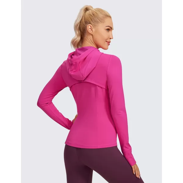 CRZ YOGA Butterluxe Womens Hooded Workout Jacket  Zip Up Athletic Running Jacket with Back Mesh Vent  Thumb HolesHibiscus Purple