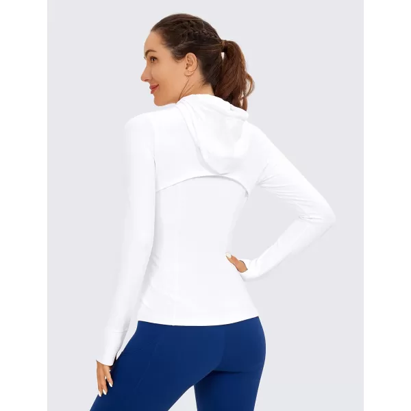 CRZ YOGA Butterluxe Womens Hooded Workout Jacket  Zip Up Athletic Running Jacket with Back Mesh Vent  Thumb HolesWhite