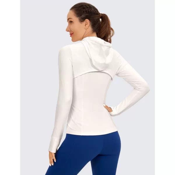 CRZ YOGA Butterluxe Womens Hooded Workout Jacket  Zip Up Athletic Running Jacket with Back Mesh Vent  Thumb HolesWhite Apricot