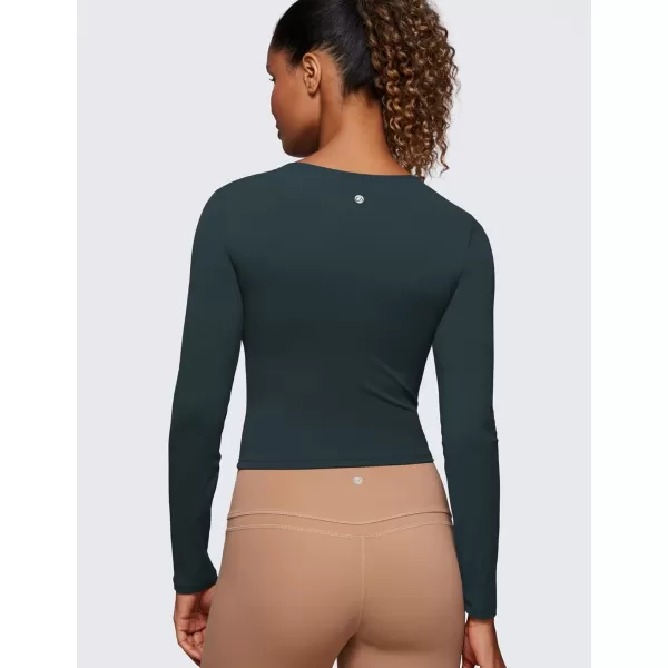 CRZ YOGA Butterluxe Womens Long Sleeve Crop Yoga Shirts Slim Fit Cropped Workout Tops Athletic Casual Basic Tight ShirtForest Dark Green