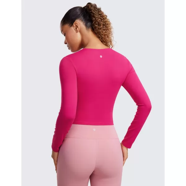 CRZ YOGA Butterluxe Womens Long Sleeve Crop Yoga Shirts Slim Fit Cropped Workout Tops Athletic Casual Basic Tight ShirtGranita Pink