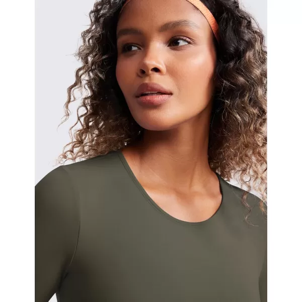 CRZ YOGA Butterluxe Womens Long Sleeve Crop Yoga Shirts Slim Fit Cropped Workout Tops Athletic Casual Basic Tight ShirtLight Army Green