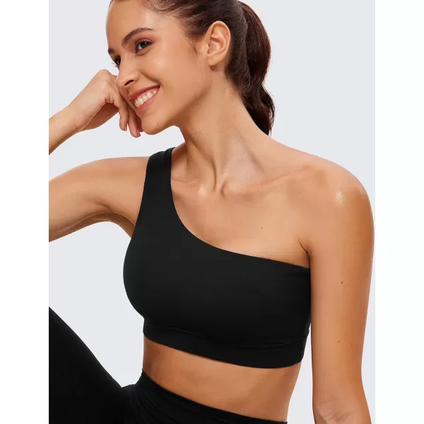 CRZ YOGA Butterluxe Womens One Shoulder Sports Bra  Sleeveless One Strap Low Impact Asymmetrical Workout Yoga BraBlack