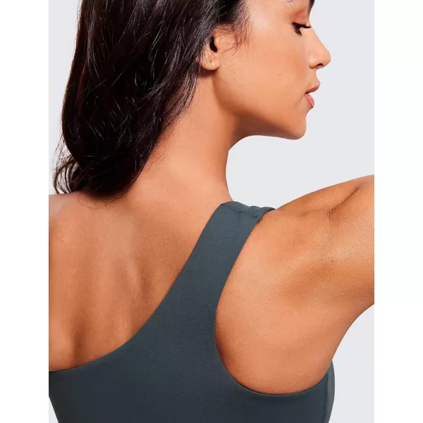 CRZ YOGA Butterluxe Womens One Shoulder Sports Bra  Sleeveless One Strap Low Impact Asymmetrical Workout Yoga BraDark Green