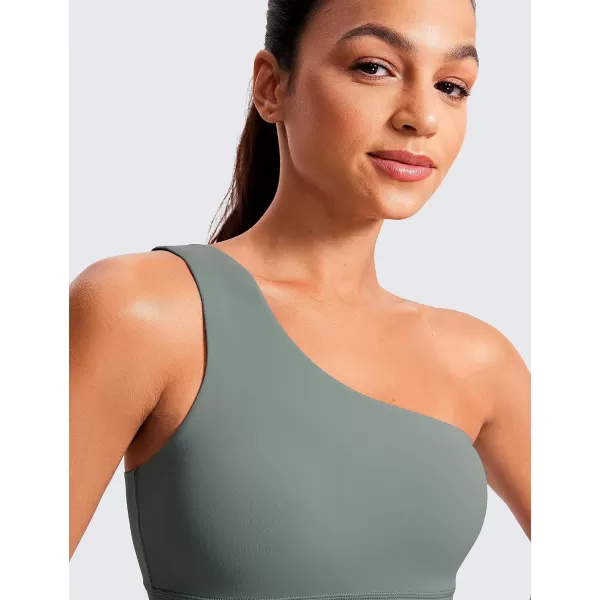 CRZ YOGA Butterluxe Womens One Shoulder Sports Bra  Sleeveless One Strap Low Impact Asymmetrical Workout Yoga BraGrey Sage