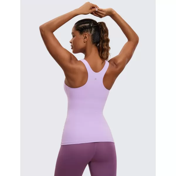 CRZ YOGA Butterluxe Womens Racerback High Neck Tank Top  with Built in Bra Workout Padded Yoga Athletic CamisoleElfin Purple