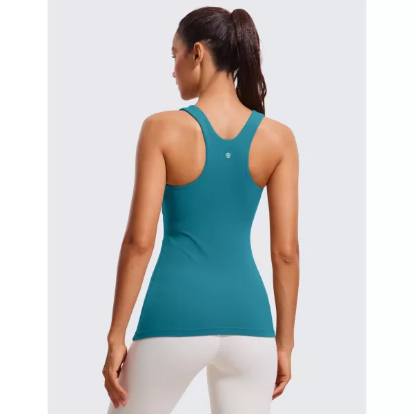 CRZ YOGA Butterluxe Womens Racerback High Neck Tank Top  with Built in Bra Workout Padded Yoga Athletic CamisoleGreen Jade