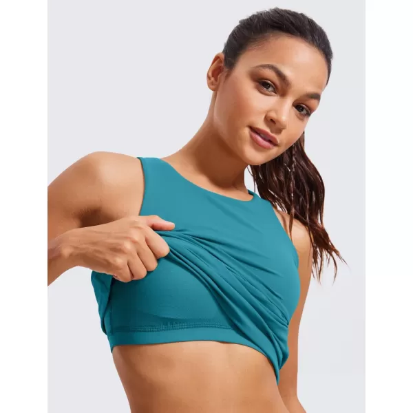 CRZ YOGA Butterluxe Womens Racerback High Neck Tank Top  with Built in Bra Workout Padded Yoga Athletic CamisoleGreen Jade