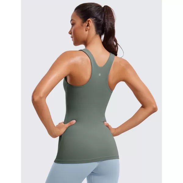 CRZ YOGA Butterluxe Womens Racerback High Neck Tank Top  with Built in Bra Workout Padded Yoga Athletic CamisoleGrey Sage