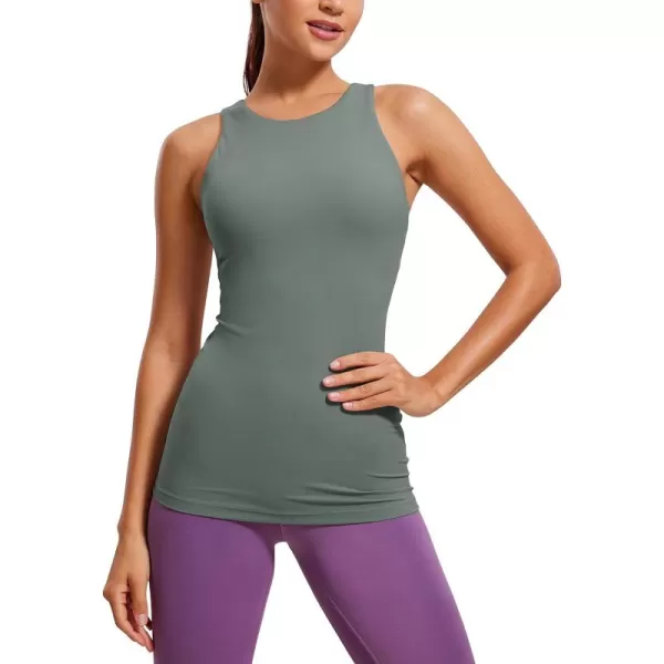 CRZ YOGA Butterluxe Womens Racerback High Neck Tank Top  with Built in Bra Workout Padded Yoga Athletic CamisoleGrey Sage