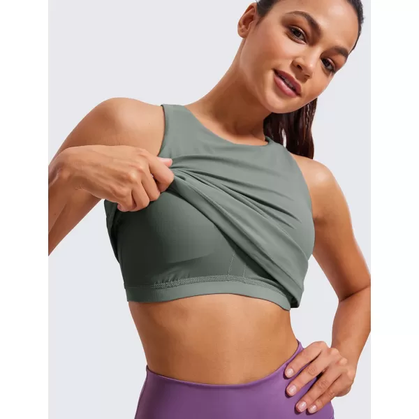 CRZ YOGA Butterluxe Womens Racerback High Neck Tank Top  with Built in Bra Workout Padded Yoga Athletic CamisoleGrey Sage