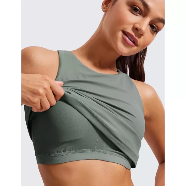 CRZ YOGA Butterluxe Womens Racerback High Neck Tank Top  with Built in Bra Workout Padded Yoga Athletic CamisoleGrey Sage