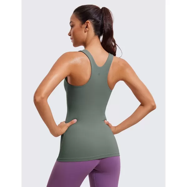 CRZ YOGA Butterluxe Womens Racerback High Neck Tank Top  with Built in Bra Workout Padded Yoga Athletic CamisoleGrey Sage