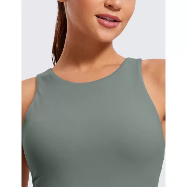 CRZ YOGA Butterluxe Womens Racerback High Neck Tank Top  with Built in Bra Workout Padded Yoga Athletic CamisoleGrey Sage