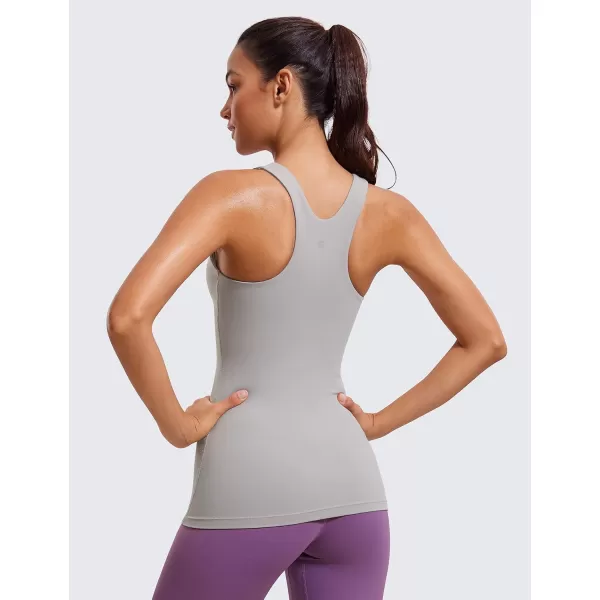 CRZ YOGA Butterluxe Womens Racerback High Neck Tank Top  with Built in Bra Workout Padded Yoga Athletic CamisoleGull Gray