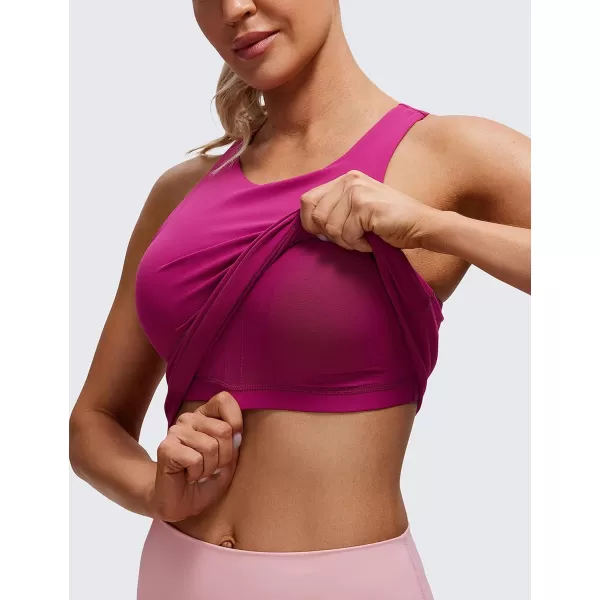 CRZ YOGA Butterluxe Womens Racerback High Neck Tank Top  with Built in Bra Workout Padded Yoga Athletic CamisoleMagenta Purple