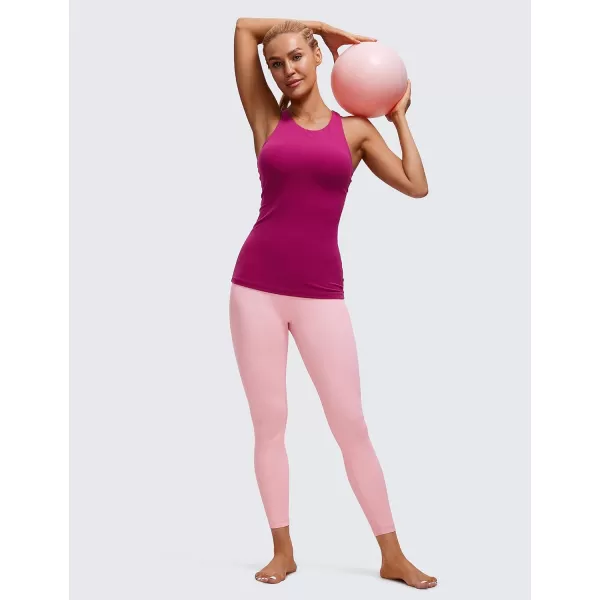 CRZ YOGA Butterluxe Womens Racerback High Neck Tank Top  with Built in Bra Workout Padded Yoga Athletic CamisoleMagenta Purple