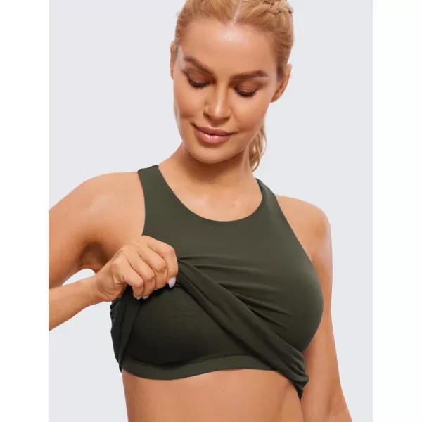 CRZ YOGA Butterluxe Womens Racerback High Neck Tank Top  with Built in Bra Workout Padded Yoga Athletic CamisoleOlive Green