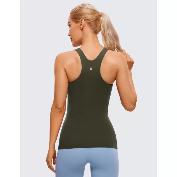 CRZ YOGA Butterluxe Womens Racerback High Neck Tank Top  with Built in Bra Workout Padded Yoga Athletic CamisoleOlive Green