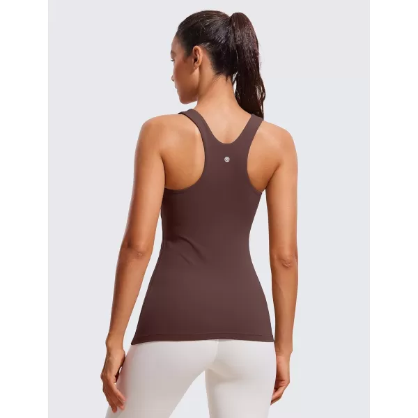 CRZ YOGA Butterluxe Womens Racerback High Neck Tank Top  with Built in Bra Workout Padded Yoga Athletic CamisoleTaupe