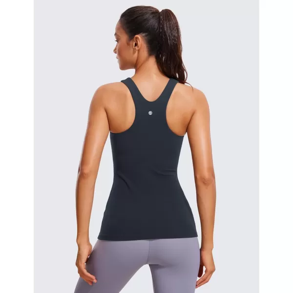 CRZ YOGA Butterluxe Womens Racerback High Neck Tank Top  with Built in Bra Workout Padded Yoga Athletic CamisoleTrue Navy