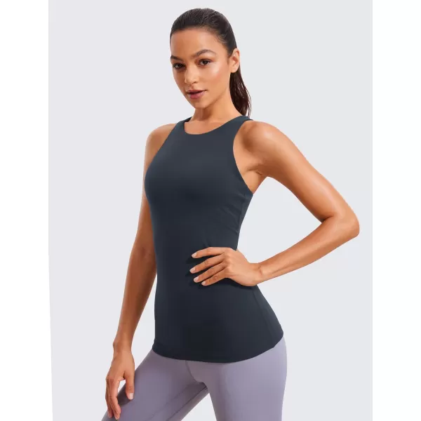 CRZ YOGA Butterluxe Womens Racerback High Neck Tank Top  with Built in Bra Workout Padded Yoga Athletic CamisoleTrue Navy