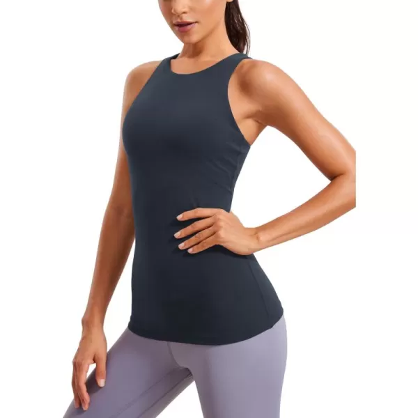 CRZ YOGA Butterluxe Womens Racerback High Neck Tank Top  with Built in Bra Workout Padded Yoga Athletic CamisoleTrue Navy