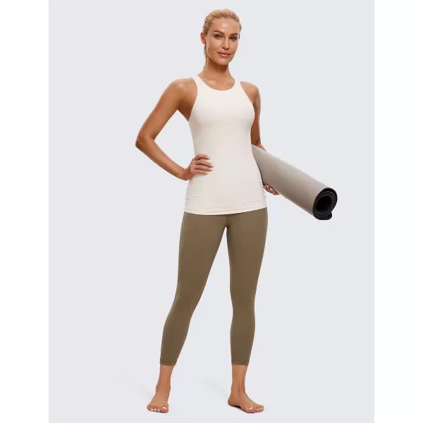 CRZ YOGA Butterluxe Womens Racerback High Neck Tank Top  with Built in Bra Workout Padded Yoga Athletic CamisoleWhite Apricot