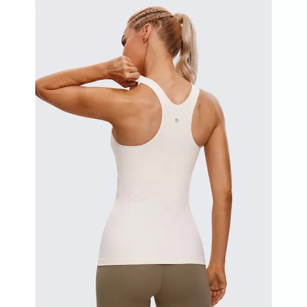 CRZ YOGA Butterluxe Womens Racerback High Neck Tank Top  with Built in Bra Workout Padded Yoga Athletic CamisoleWhite Apricot