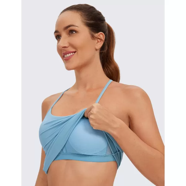 CRZ YOGA Butterluxe Womens Racerback Tank Top with Built in Bra  Spaghetti Thin Strap Padded Workout Slim Yoga CamisolePure Blue