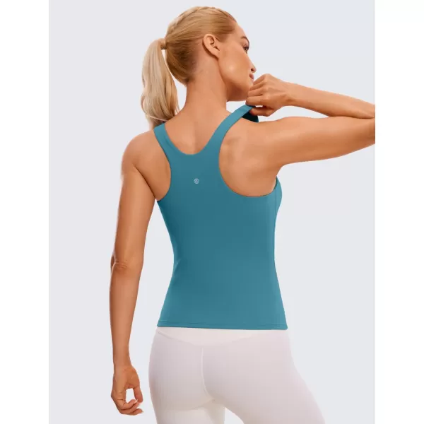 CRZ YOGA Butterluxe Womens Racerback Workout Tank Top with Built in Shelf Bra  Padded High Neck Yoga Athletic CamisoleBorealis Green