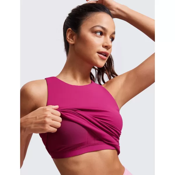 CRZ YOGA Butterluxe Womens Racerback Workout Tank Top with Built in Shelf Bra  Padded High Neck Yoga Athletic CamisoleMagenta Purple