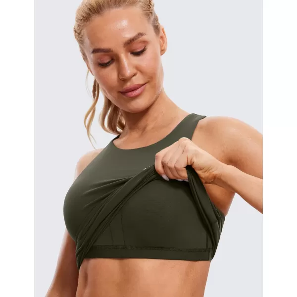 CRZ YOGA Butterluxe Womens Racerback Workout Tank Top with Built in Shelf Bra  Padded High Neck Yoga Athletic CamisoleOlive Green