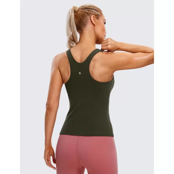 CRZ YOGA Butterluxe Womens Racerback Workout Tank Top with Built in Shelf Bra  Padded High Neck Yoga Athletic CamisoleOlive Green