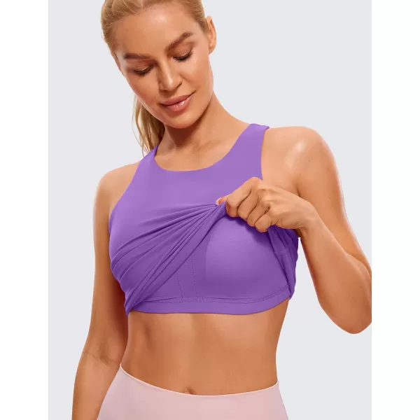 CRZ YOGA Butterluxe Womens Racerback Workout Tank Top with Built in Shelf Bra  Padded High Neck Yoga Athletic CamisoleRoyal Lilac