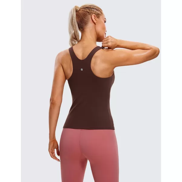 CRZ YOGA Butterluxe Womens Racerback Workout Tank Top with Built in Shelf Bra  Padded High Neck Yoga Athletic CamisoleTaupe