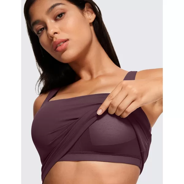 CRZ YOGA Butterluxe Womens Square Neck Longline Sports Bra  Workout Crop Tank Tops Padded with Built in Shelf Yoga BraArctic Plum