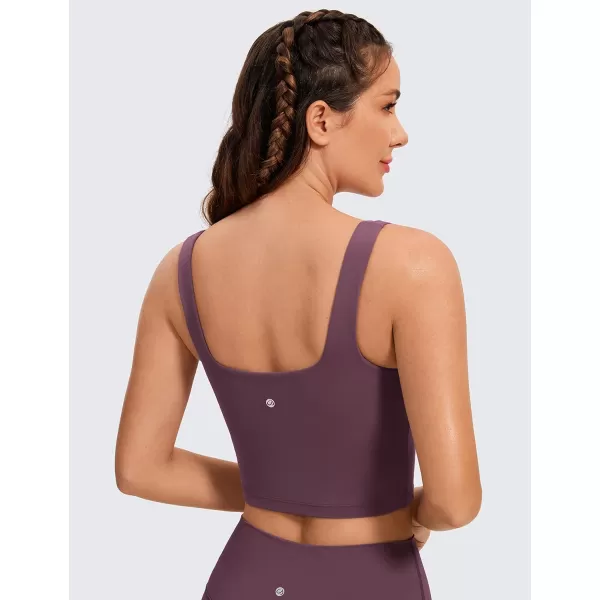 CRZ YOGA Butterluxe Womens Square Neck Longline Sports Bra  Workout Crop Tank Tops Padded with Built in Shelf Yoga BraArctic Plum