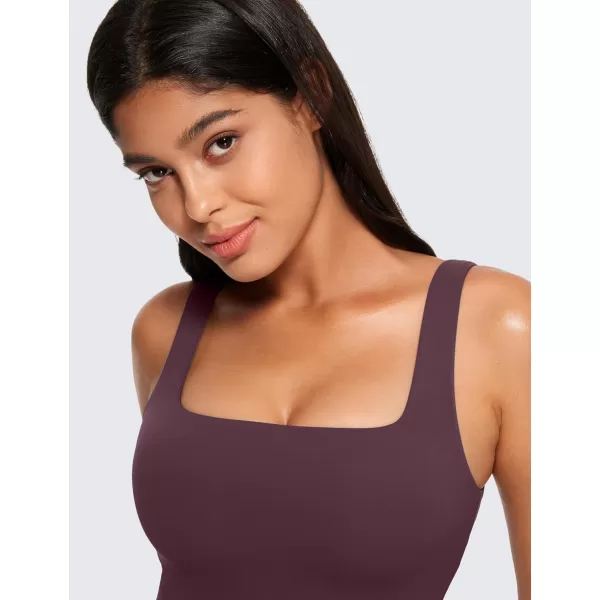 CRZ YOGA Butterluxe Womens Square Neck Longline Sports Bra  Workout Crop Tank Tops Padded with Built in Shelf Yoga BraArctic Plum