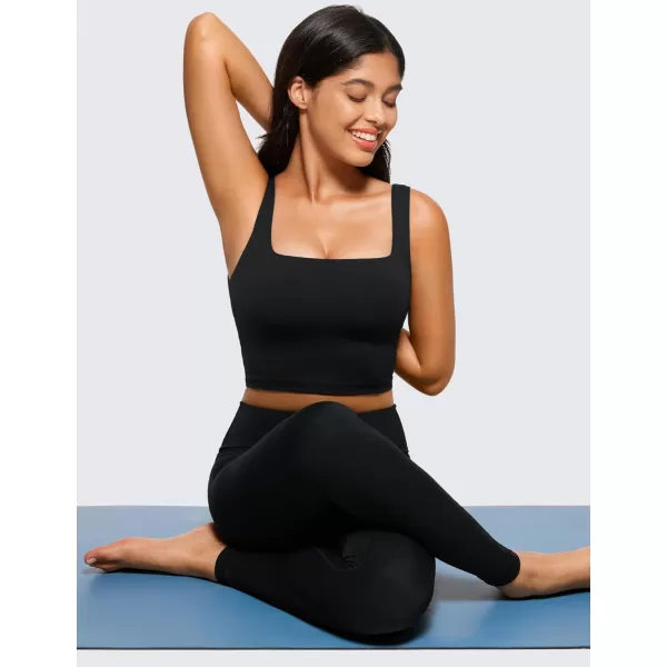 CRZ YOGA Butterluxe Womens Square Neck Longline Sports Bra  Workout Crop Tank Tops Padded with Built in Shelf Yoga BraBlack